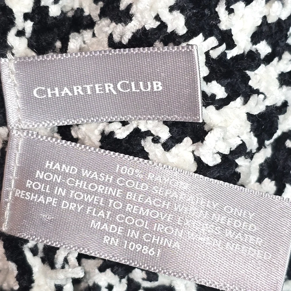 Charter Club Black White Houndstooth Fringe Scarf Wrap One Size Black and White